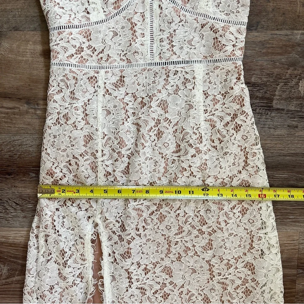 NWT Do+Be White Lace Maxi Dress w/ Spaghetti Straps, Slit, & Blush Pink Liner - Picture 15 of 16